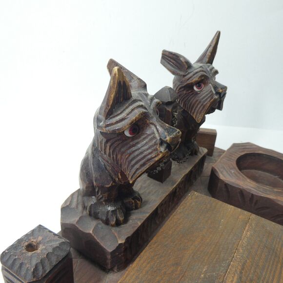 Scottie Dog Carved Wooden Desk Set Scotty Terrier Folk Art - Picture 5 of 12